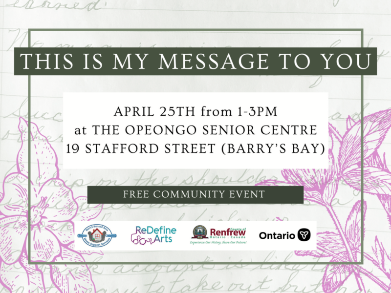 poster for event reads "This Is My Message To You," lists event information, and funder logos atop a collage of sketched flowers on handwritten paper.