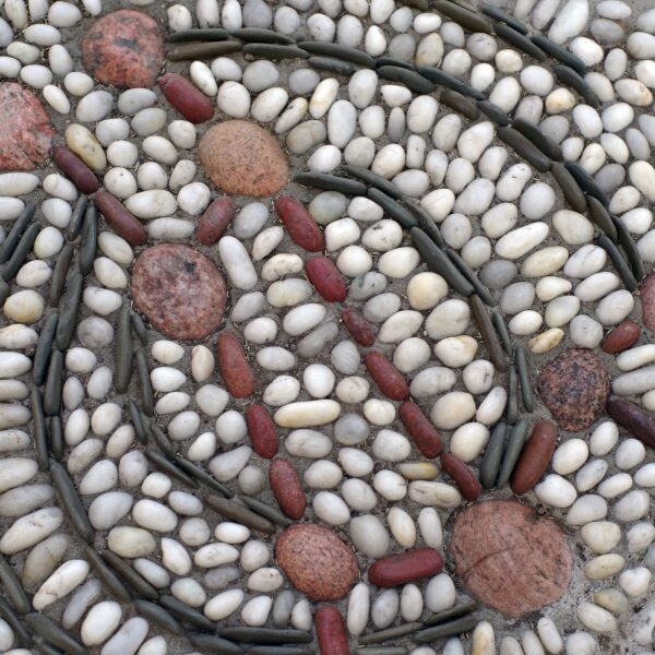 Close-up of a pebble mosaic.